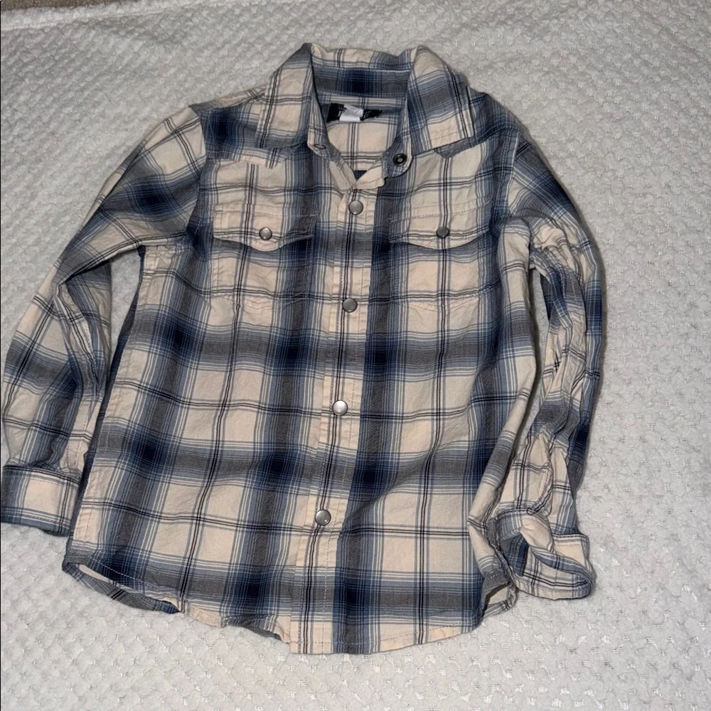 The Children's Place Blue and Cream Plaid Button Down Shirt